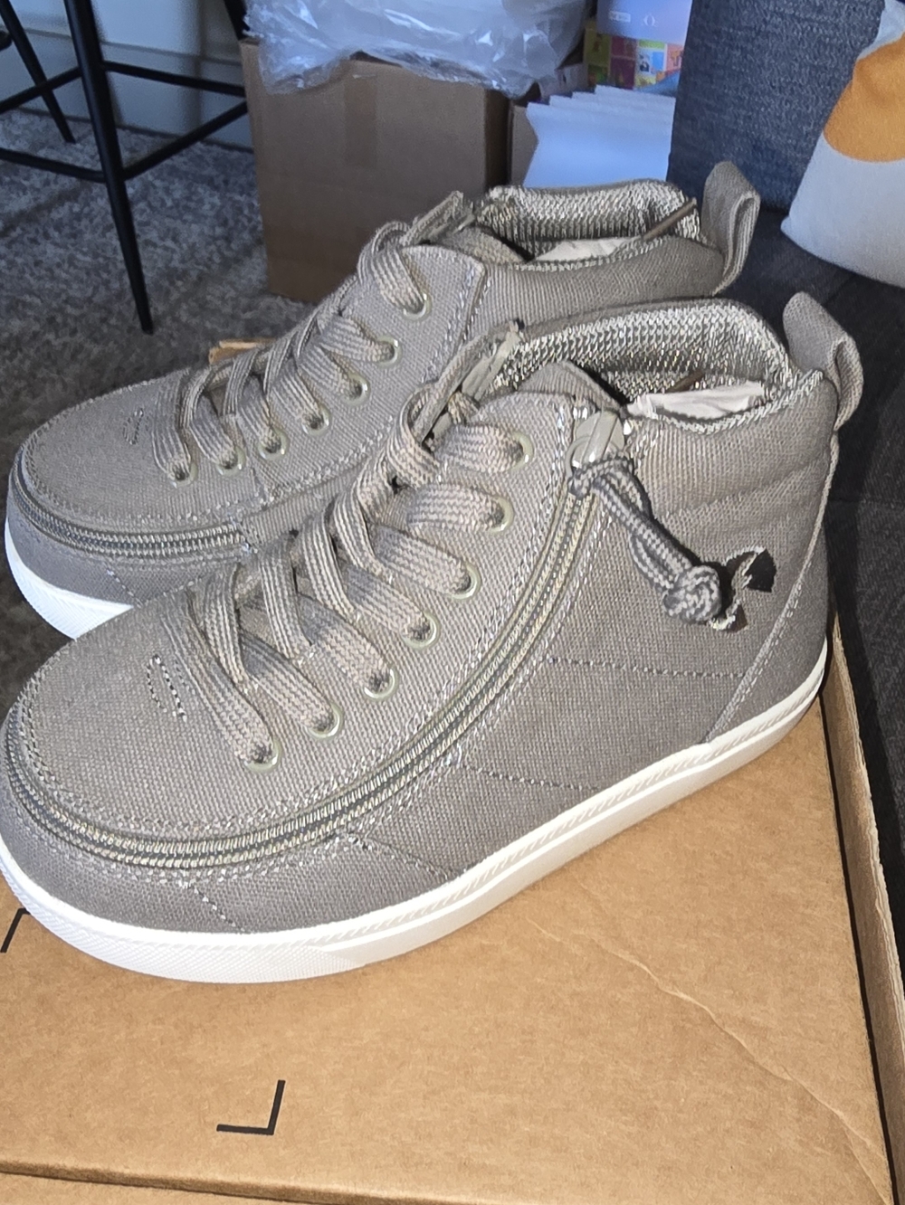 Billy Classic High-Top Canvas Sneakers in Taupe Gray, Size 13C